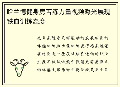 哈兰德健身房苦练力量视频曝光展现铁血训练态度 哈兰德健身房苦练力量视频曝光展现铁血训练态度
